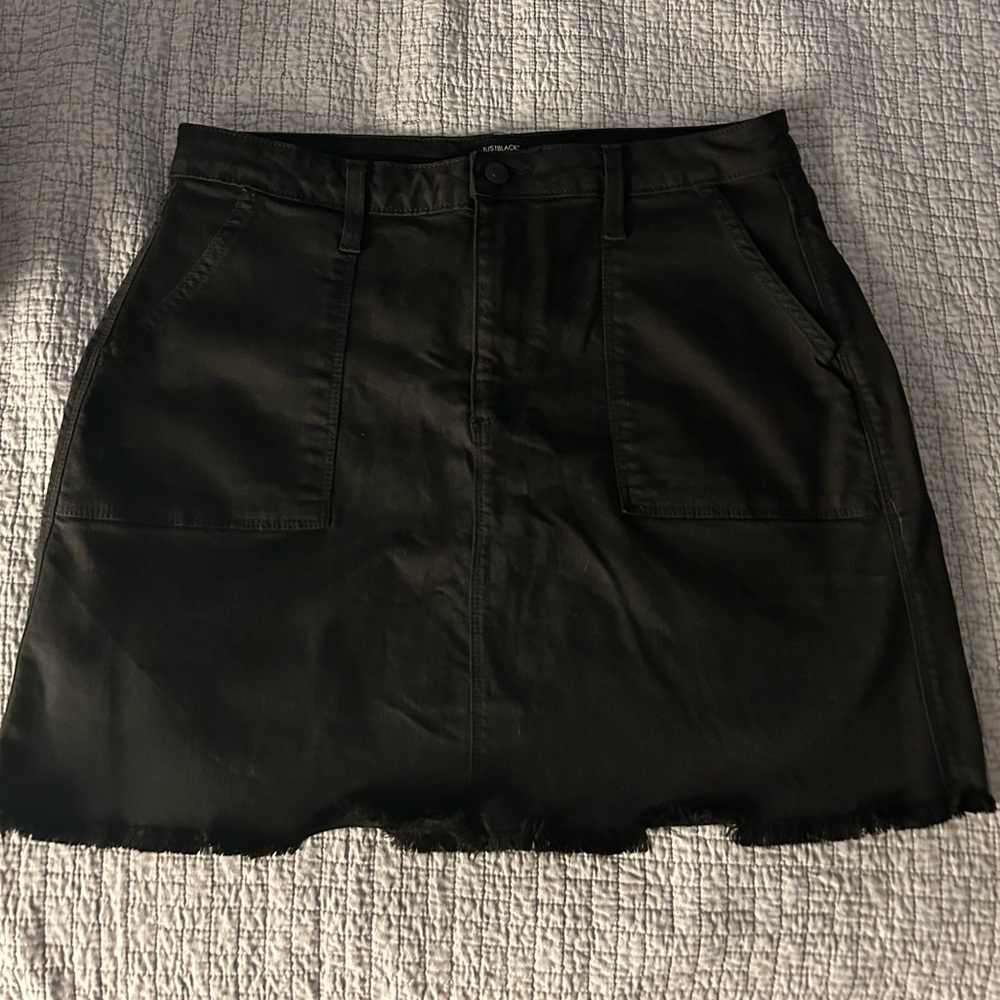 Black Jean Raw Hem Mini Skirt